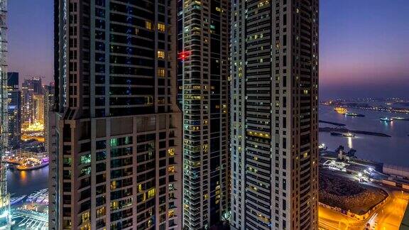 迪拜码头日夜交替灯火通明摩天大楼最高