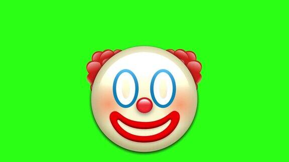 动画小丑表情无缝可循环绿色屏幕背景的4K卡通表情符号表情动画社交媒体表达情感和情感分享