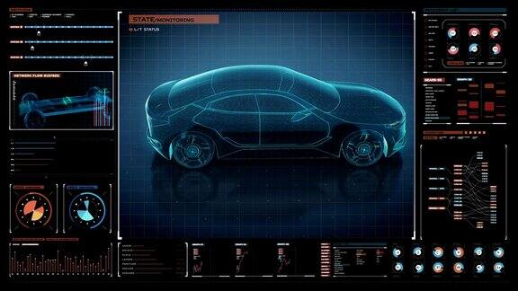 旋转电子混合动力电池汽车未来显示界面的透明视图4kmovie.2