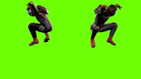 科幻人物跳跃绿色屏幕上的可循环动画4k
