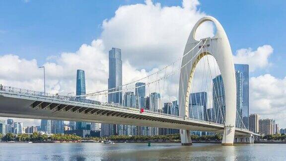 广州猎德大桥和珠江新城与移动的云中国广东省广州市