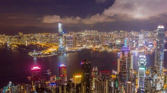 香港维多利亚港夜景航拍