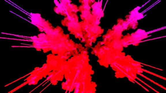 烟花般的油漆爆炸的彩色粉末孤立在黑色背景3d动画作为彩色的抽象背景6