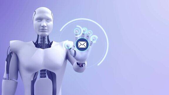 未来类人机器人显示电子邮件符号