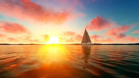 日落时在海上航行的船