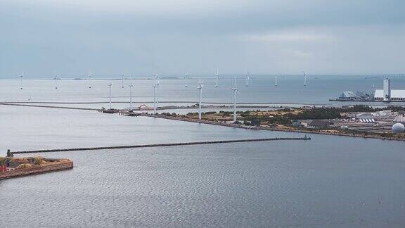 风力涡轮机的鸟瞰图绿色生态发电风电场生态场