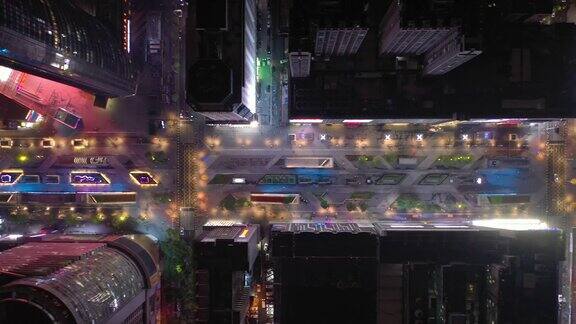 夜光时分照亮深圳著名商业街高空俯仰全景4k中国