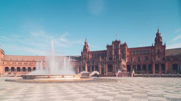 塞维利亚晴天喷泉宫殿西班牙全景4k时间推移