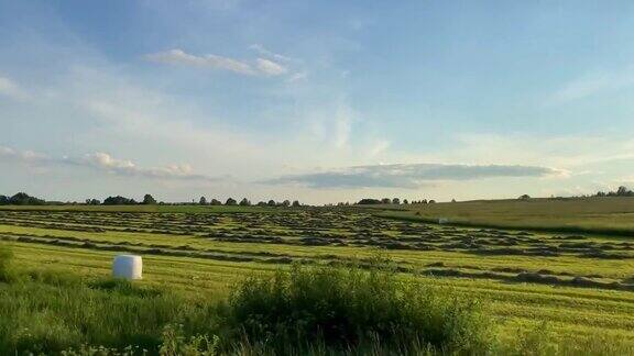 有一捆捆干草的乡村景观