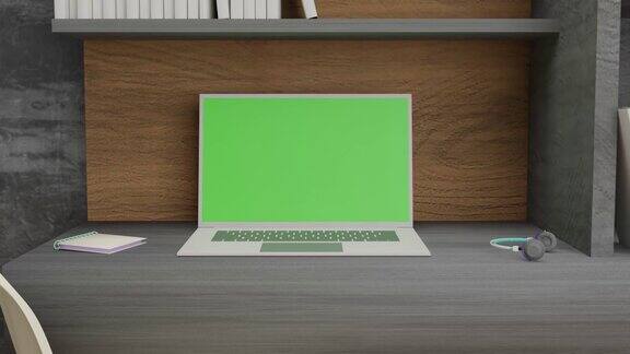 清洁绿屏电脑用于复制空间和展示3D渲染绿屏显示笔记本电脑用于在家观看和粘贴背景