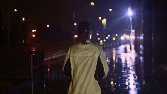 SLOMOTS女性晚上在城市里慢跑