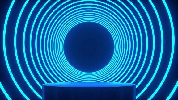 4k未来主义霓虹灯紫外荧光灯隧道产品展示平台可循环动画黑色背景