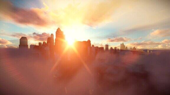 城市的在日落的云
