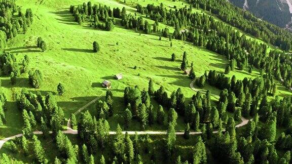 在Dolomites的绿色山丘令人惊叹的区域视图