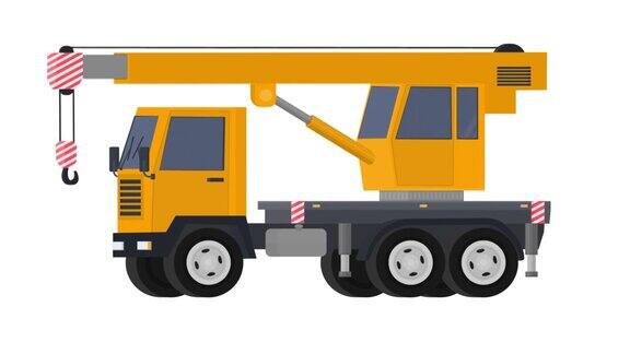 带有起重机的卡车施工设备的动画卡通