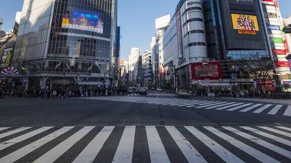 4K延时:行人穿过涉谷十字路口日本东京