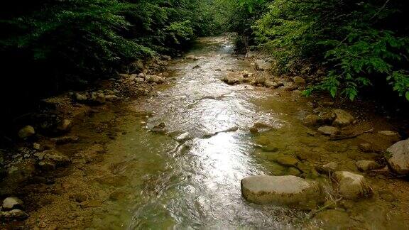 山河中奔流冒泡的水春天的细沟流自然成分