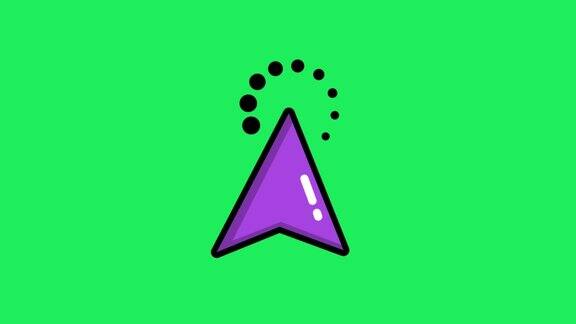 动画紫色鼠标光标在绿色背景上隔离