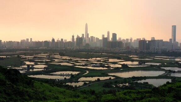 鸟瞰图烟雾和景观深圳城市
