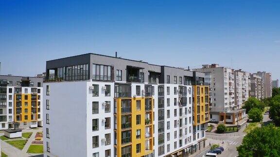 新公寓大楼的景观面向年轻家庭的现代住宅综合体鸟瞰图
