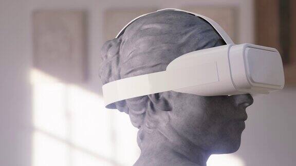 可循环3D渲染的女性雕塑与虚拟现实眼镜