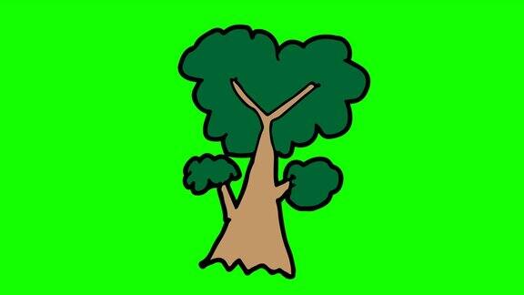 孩子们以树为主题画绿色背景
