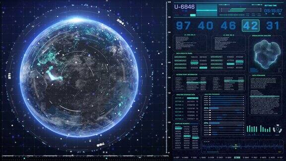 数字技术未来HUDUI系统界面信息图显示元素HUD仪表盘扫描现实地球4K运动图形显示