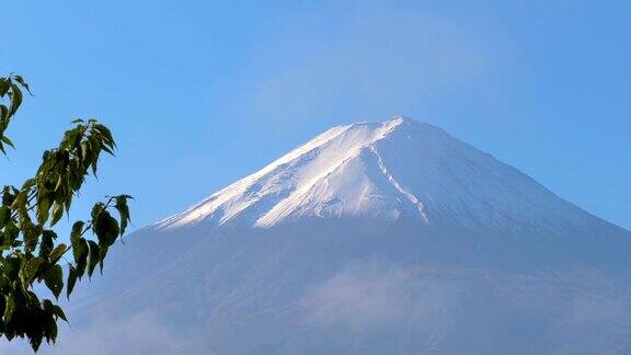 近距离观察日本富士山山顶上的白雪