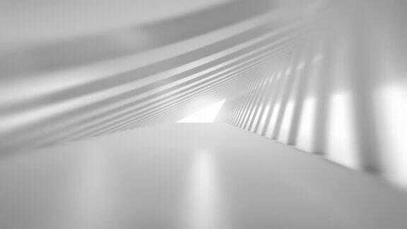 穿越未来主义的白色隧道抽象的3D动画在慢动作照明走廊室内设计宇宙飞船科学技术科学建筑工业红地毯闪亮室内车站干净想象