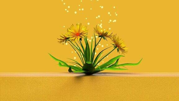 黄色背景中的3D小花
