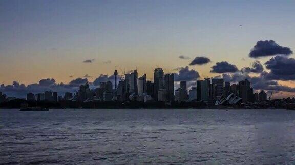 从白天到夜晚的悉尼市中心时间流逝