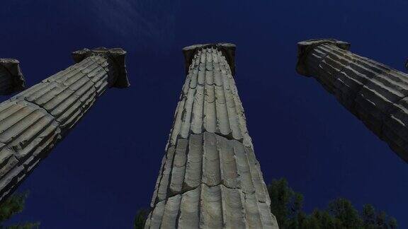 希腊圆柱古代遗迹雅典娜普瑞涅神庙4K