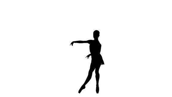 芭蕾舞者孤立在白色上轮廓慢动作