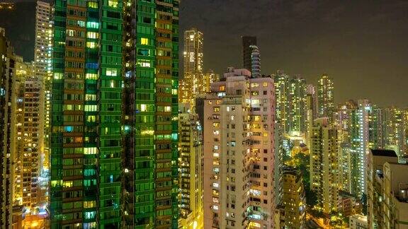 中国香港城市夜光公寓楼顶全景4k时间推移