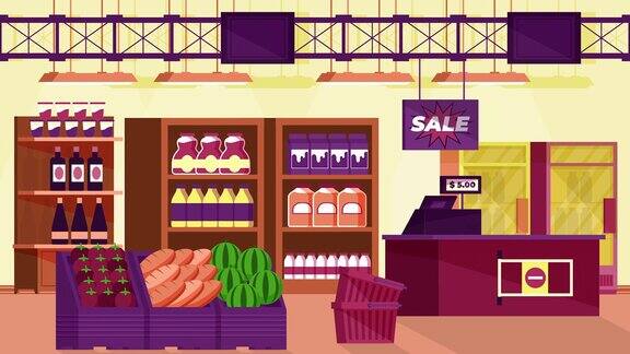 市场蔬菜水果商室内动画场景动态动画视频