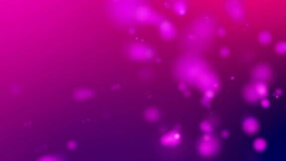 4k淡紫色光束散景漂浮在多彩的深紫色到粉红色渐变背景在运动用散景视频制作的动态粒子在空中旋转的循环3d动画