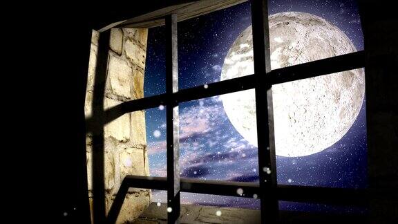 云在满月之夜穿过窗户监狱