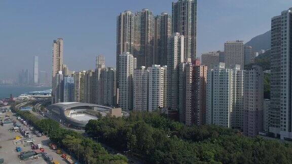 夏季白天时间香港市区海湾航拍4k中国
