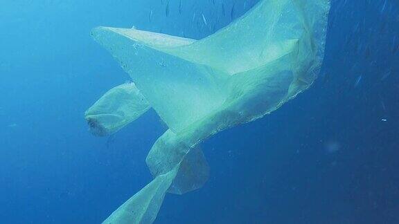 环境问题:海洋中塑料的水下镜头