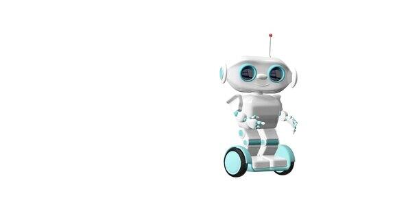 3D动画机器人在滑板车上代表与阿尔法通道