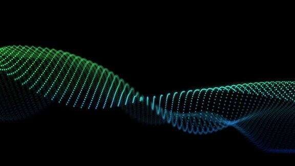 慢动作背景与数字分形粒子线波浪技术抽象的背景概念数字波与闪闪发光的蓝色粒子