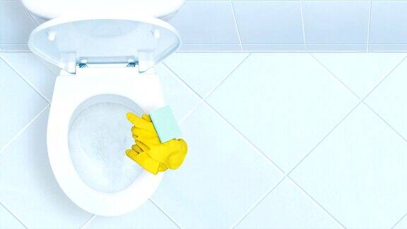 Cinemagraph-手在黄色手套清洁厕所