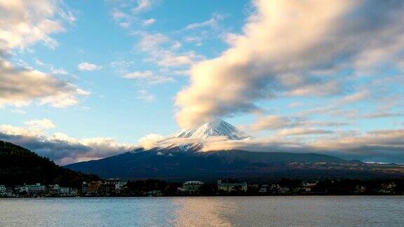 富士山从川口湖日出的时间流逝