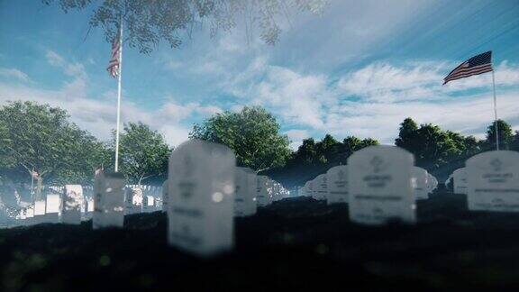 阿灵顿国家公墓的墓碑坟墓和美国国旗摄影