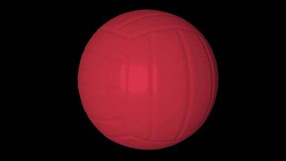 红色旋转排球在黑色背景阿尔法通道三维动画