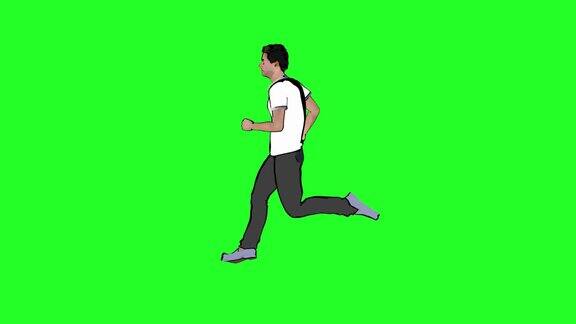 一个卡通人物在绿色背景下奔跑