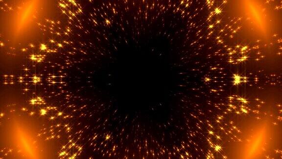 径向金色万花筒与闪烁的星星在黑色许多粒子庆祝3d渲染背景