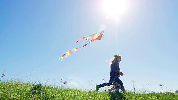 小男孩和小女孩喜欢放风筝散步