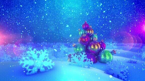 圣诞玩具在雪花里雪花正在飘落