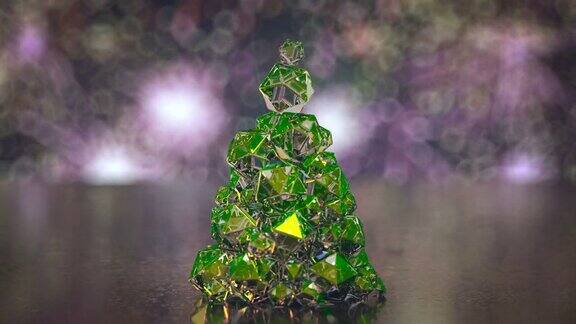 圣诞树的水晶和烟花3D渲染动画